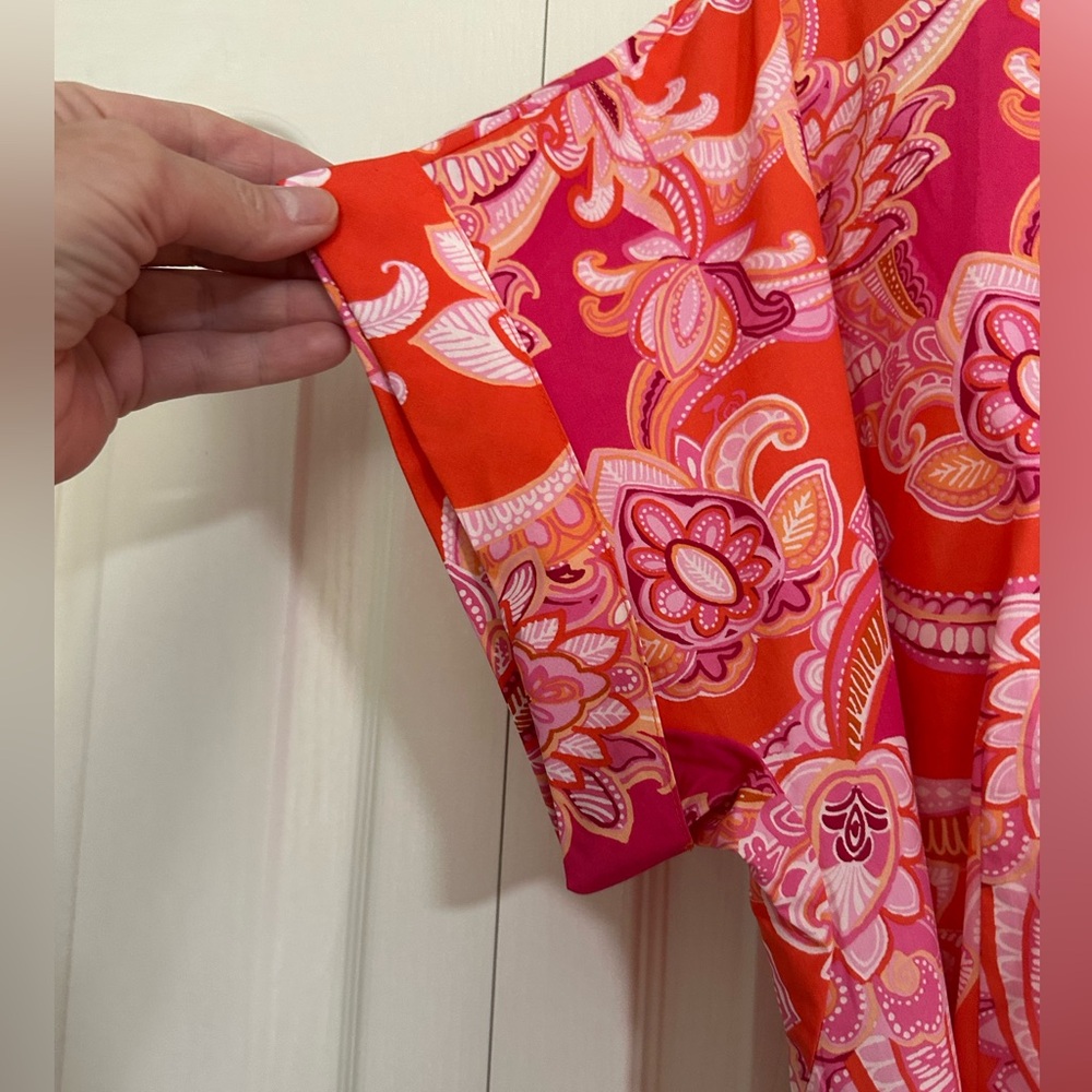 Talbots Red and Pink Paisley Midi Tie-Waist Shirt Dress - Picture 3 of 7